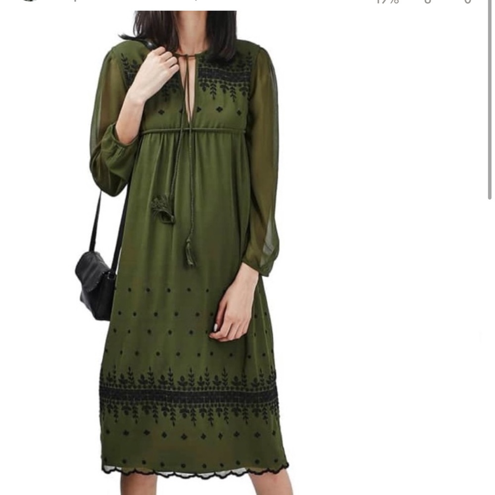 Topshop | Olive/Army Green w/ Back Embroidered detail Midi Dress | Size 4